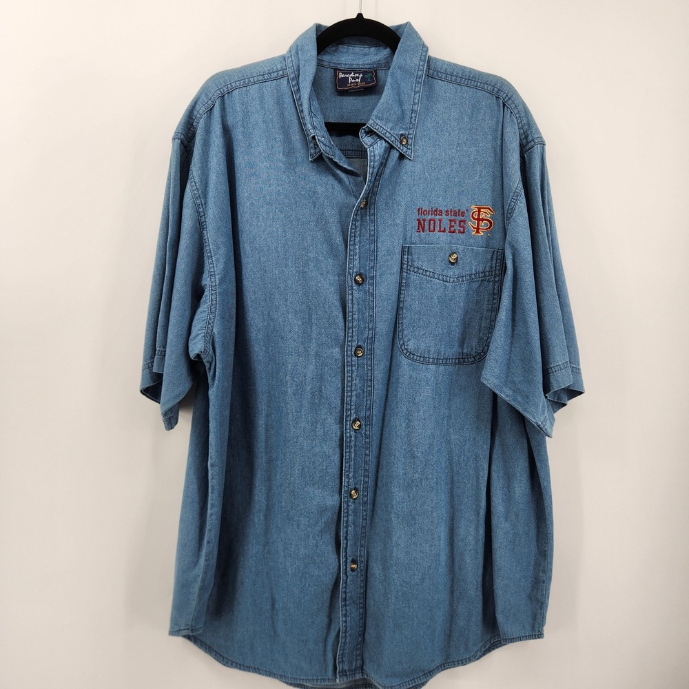 Florida State Seminoles NOLES Paradise Point Denim Shirt Mens XL Button‎ Front